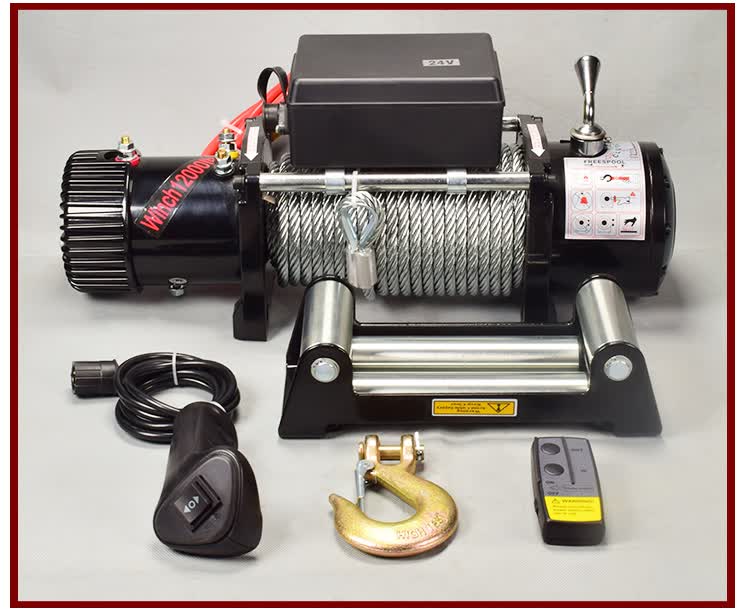 绞盘 快速电动绞盘12v汽车越野自救24v货车牵引电动葫芦卷扬车载机