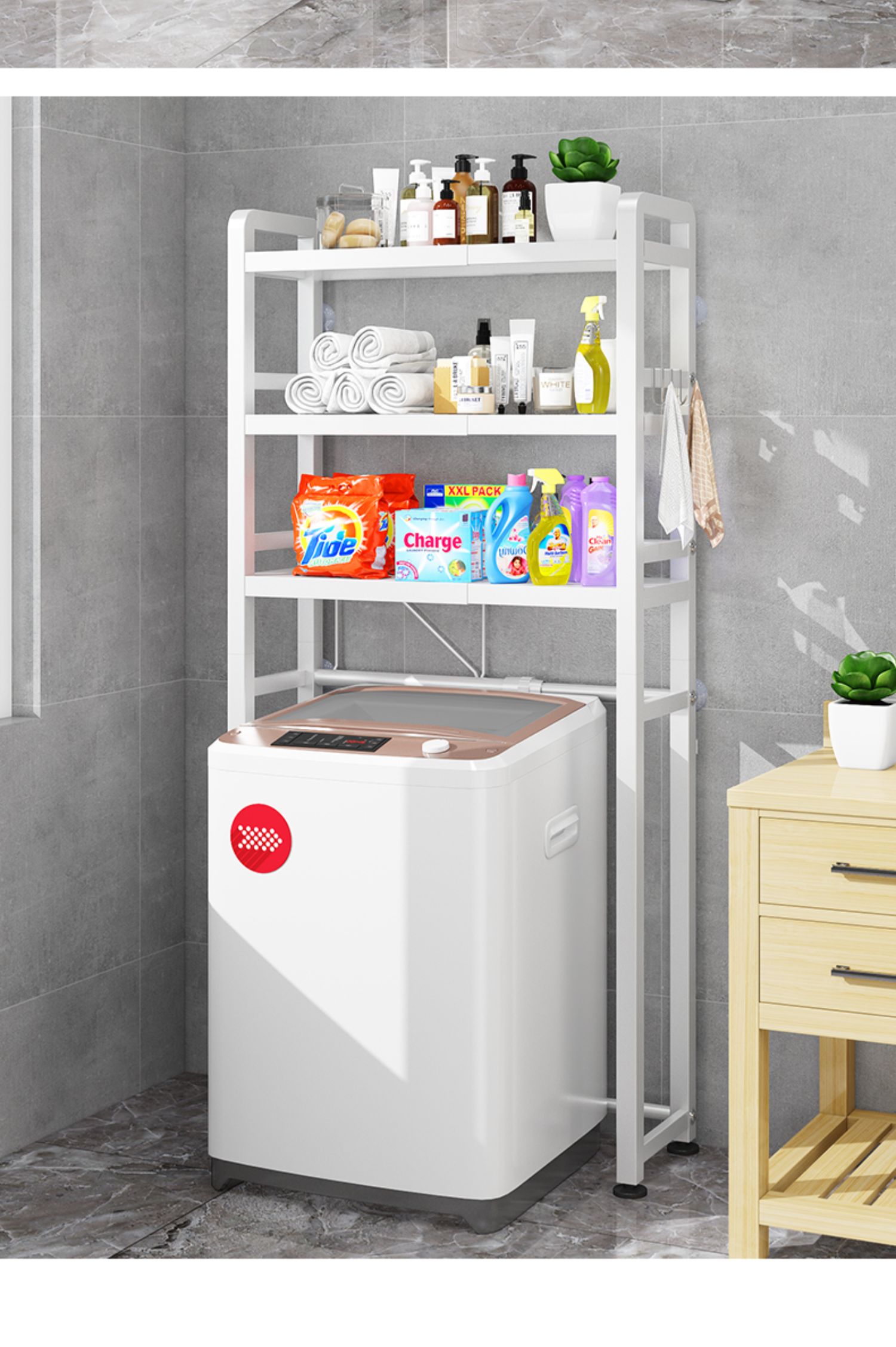 可伸缩卫生间滚筒洗衣机架子置物架上方全自动翻盖阳台收纳可调节