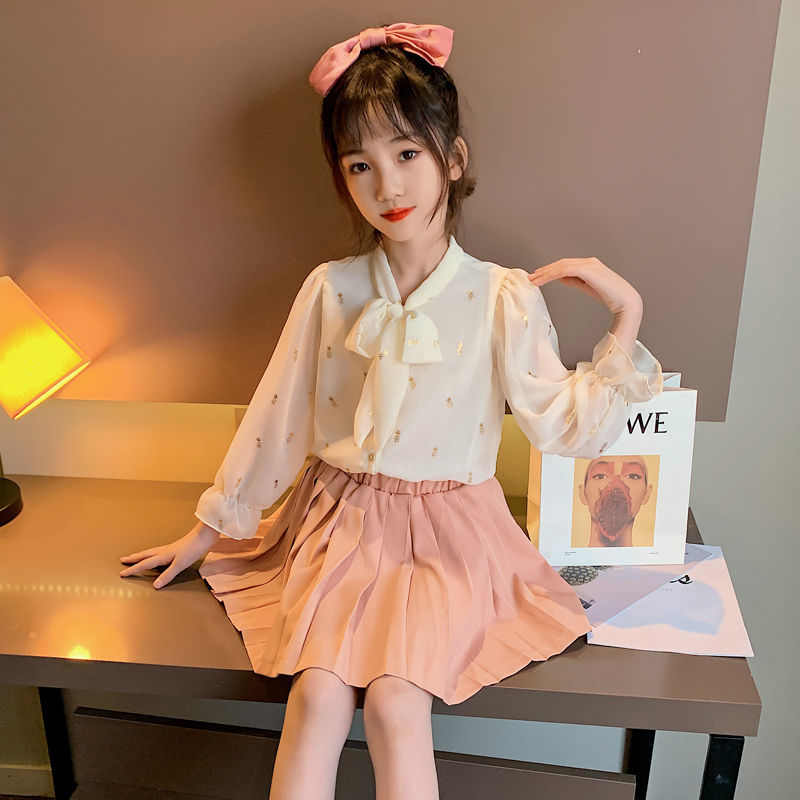 女夏中大童312岁甜美洋气衣服小女孩学生薄款长袖上衣女童长袖衬衫潮