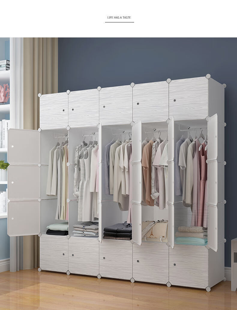衣柜简易组装家用卧室布衣橱出租房挂衣服子实木折叠小加深款4门1挂锁