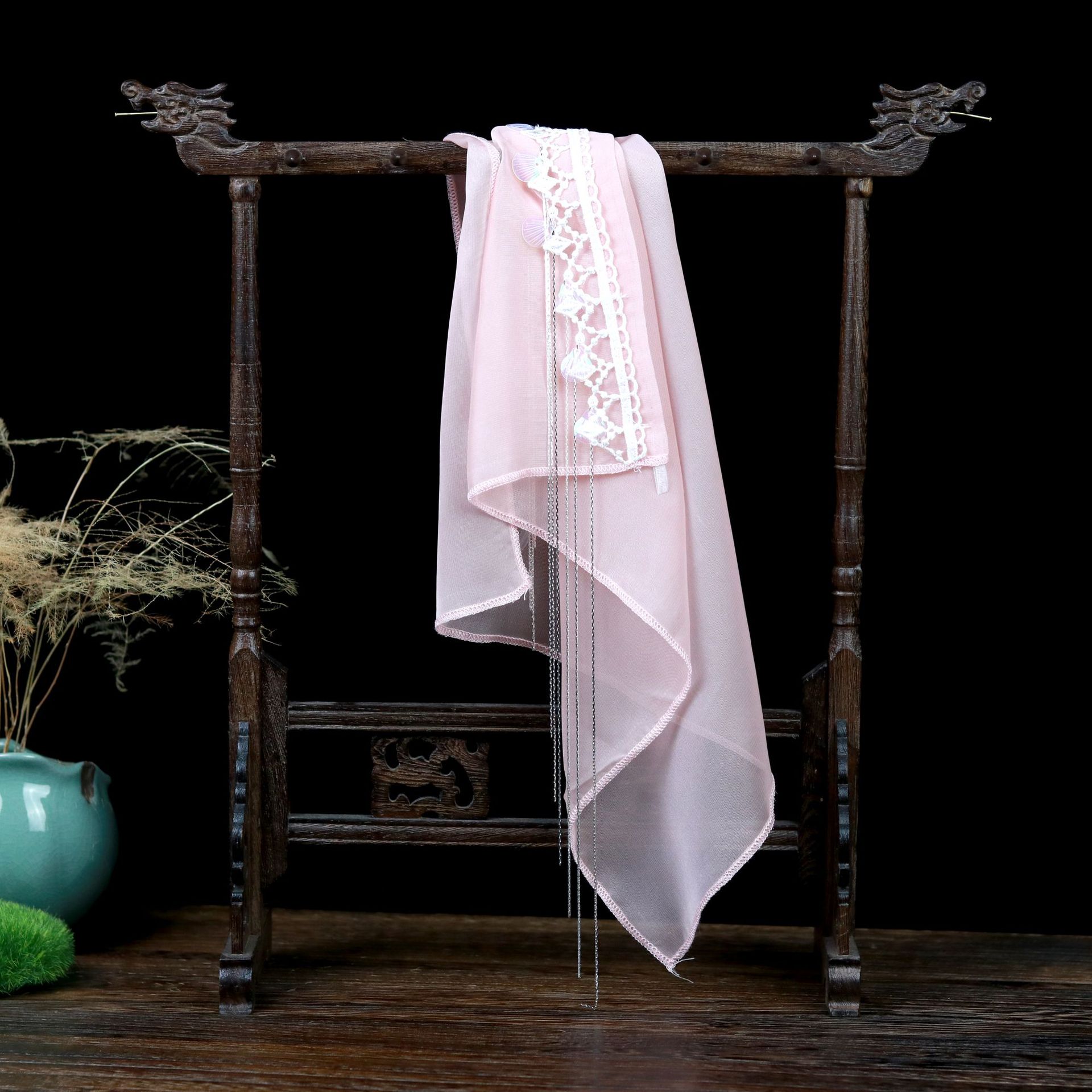 面纱 古风汉服加饰面纱古风挂耳古代刺绣雪纺薄款面纱女遮脸蒙面拍照