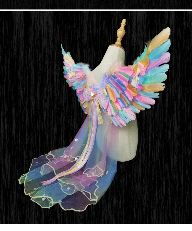 翅膀儿童天使翅膀cosplay万圣节舞台道具马卡龙彩色羽毛装扮精灵仙子