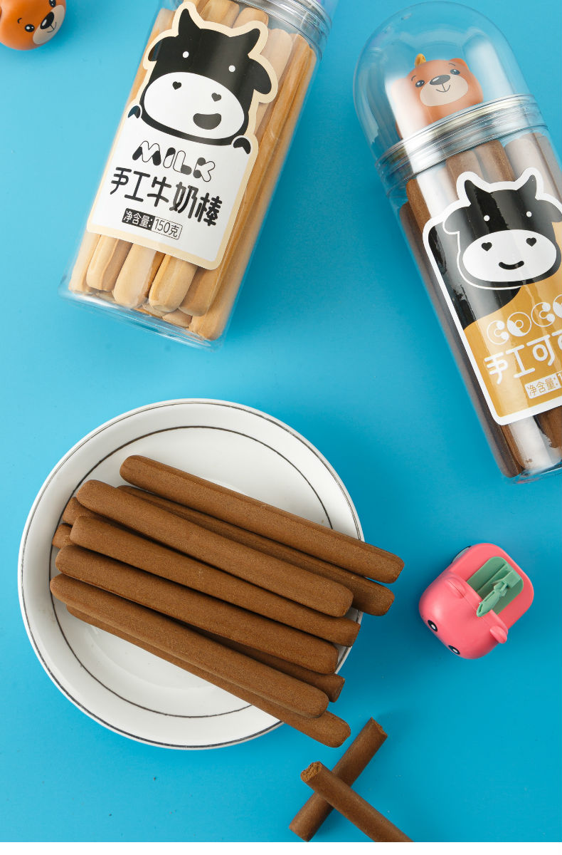 宝宝儿童手工牛奶棒可可棒磨牙棒韧性饼干脆硬耐吃小零食代餐罐装