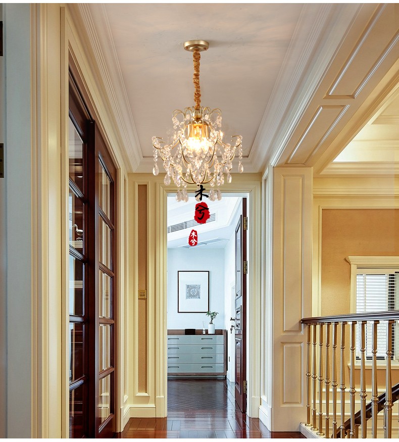 美式过道水晶吊灯欧式阳台灯走廊玄关楼梯灯衣帽间餐厅门厅小吊灯