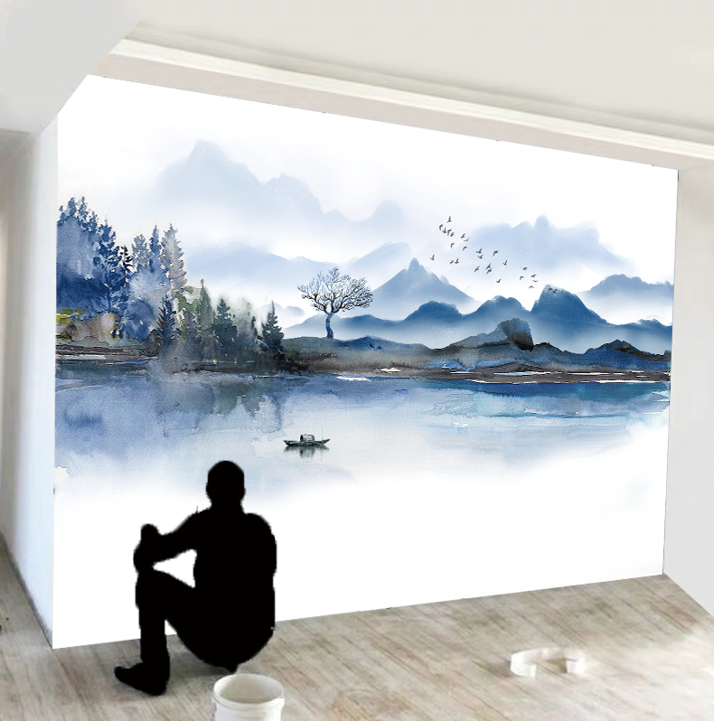山水画贴纸墙贴水墨贴纸防水山水意境墙画自粘墙纸墙贴客厅装饰背景墙