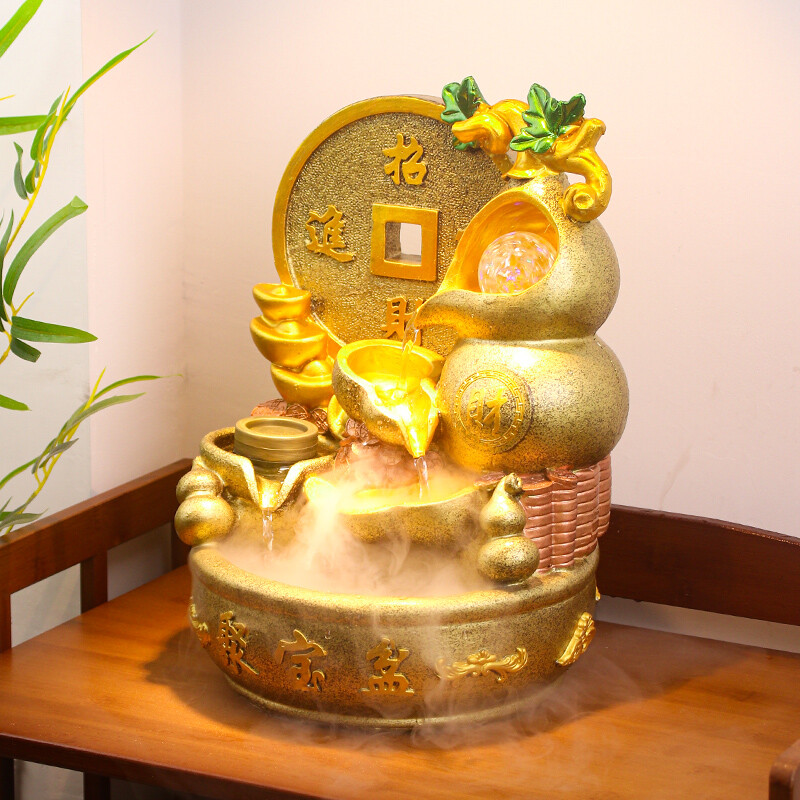 聚宝盆假山流水喷泉流水生财摆件风水轮开业礼品鱼缸客厅装饰uhfwzr