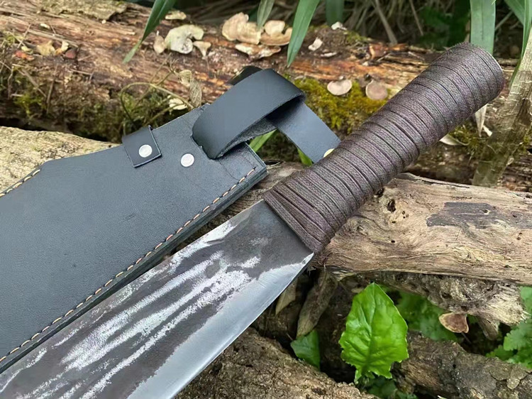 户撒砍柴刀弹簧钢纯手工锻打加厚加重户外砍树开路山刀家用斩骨刀灰色