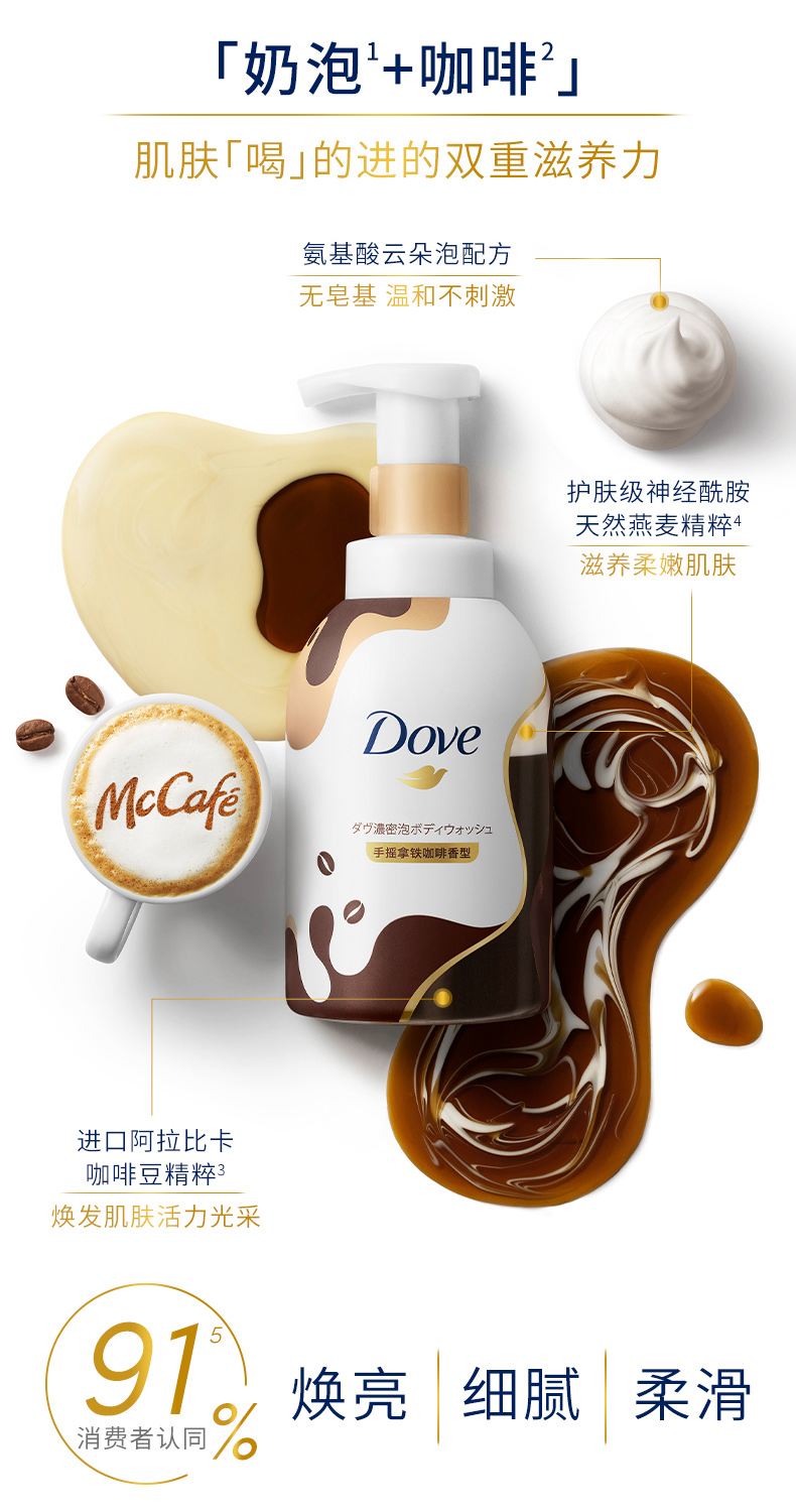 多芬咖啡泡泡浓密沐浴露手摇拿铁持久留香保湿滋润秋冬牌 沐浴露 400