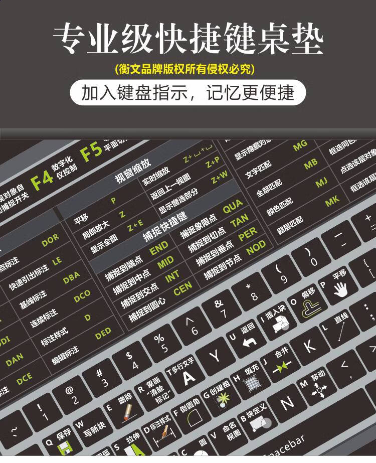 鑫隆山cad二维三维快捷键鼠标垫 鼠标垫超大号cad快捷键大全ps黑色wps