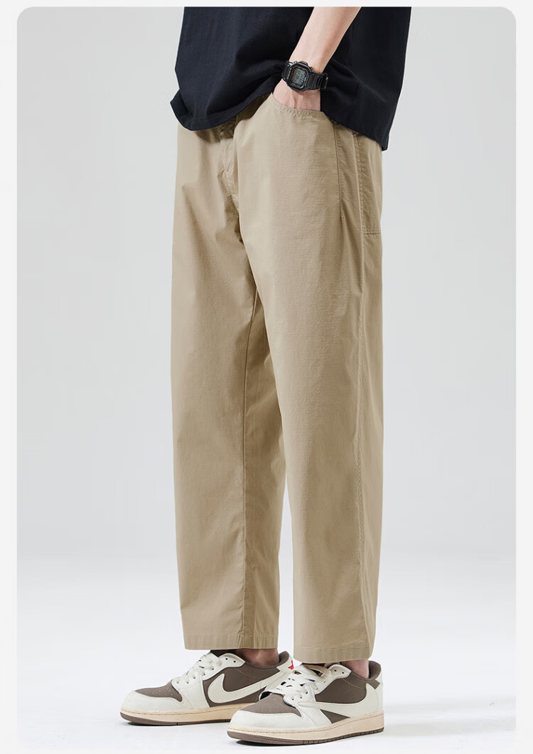 ROMON Men's Ice Silk Casual Pants Summer Thin Straight Loose American Style Draped Versatile Cigarette Nine-Point Pants Black L 2