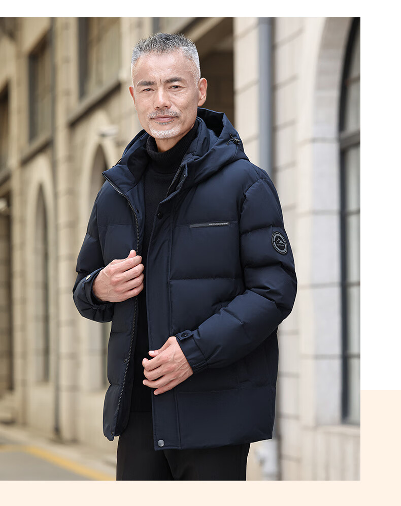 Yalu down Jacket for Men, Winter Warmth, Duck Down, Detachable Hood, Middle-Aged And Elderly Dad Style, Men's Short Coat, Outerwear 17
