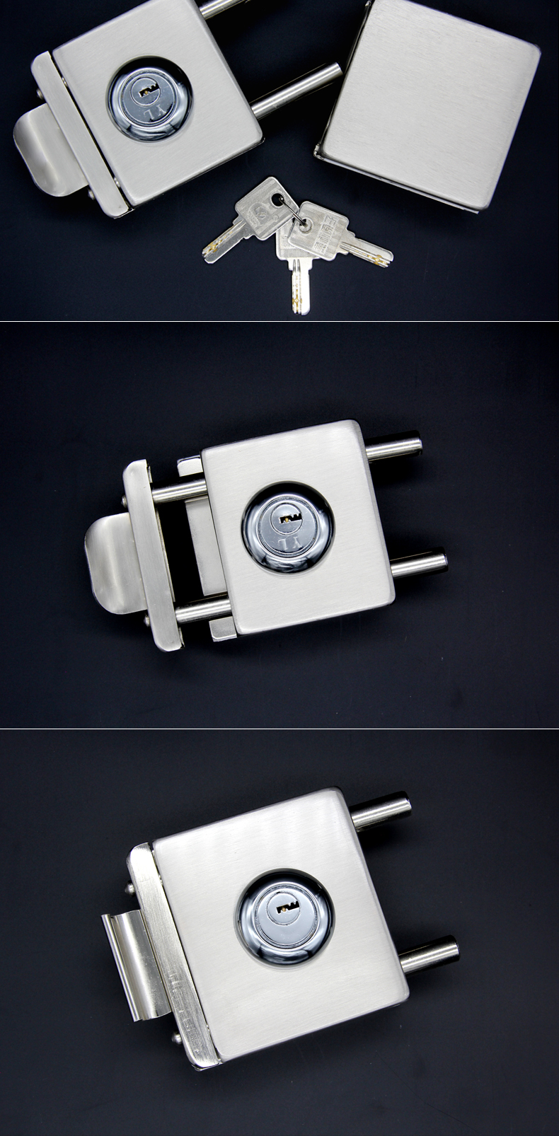 京选品质意利原子玻璃门锁推拉移门单开方形免开孔不锈钢单门玻璃门锁