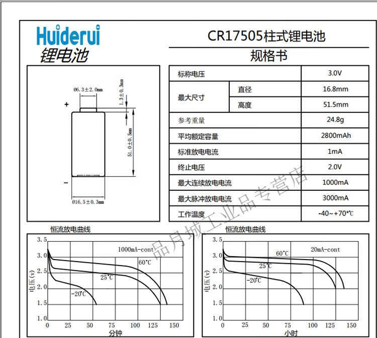 2，一次性鋰錳電池 CR17505 3V 智能水表儀表菸感器燃氣表電池S