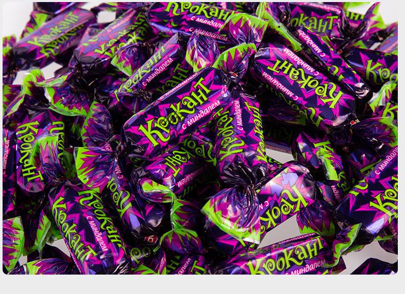 紫皮糖进口俄罗斯kpokaht巧克力糖扁桃仁花生夹心酥糖喜糖 紫皮糖500g