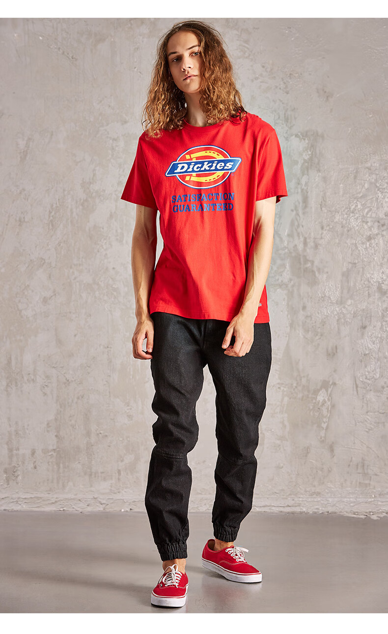 dickieslogo印花短袖t恤情侣款圆领tee纯棉t恤男2019夏新wh白色xxl185