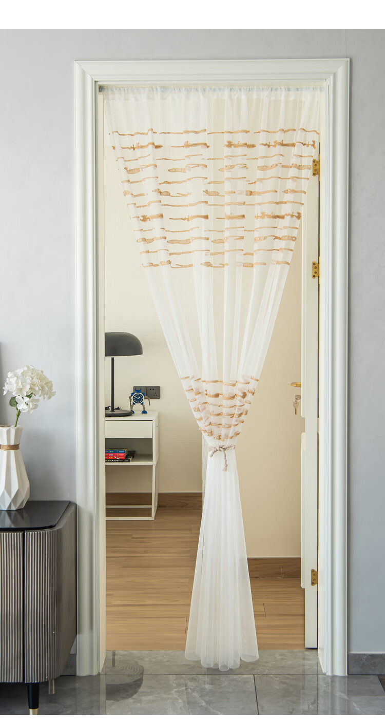 可狄 慕绿莉防蚊门帘纱绣花卧室家用夏季免打孔隔断帘纱帘窗纱加密纱