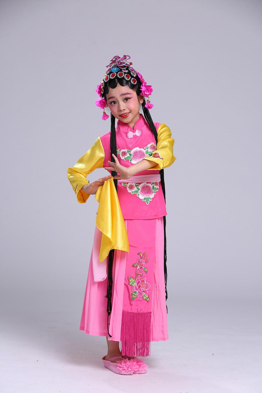 力始戏服儿童京剧俏花旦演出服舞蹈服小花旦幼儿戏曲表演服装黑色水鬓