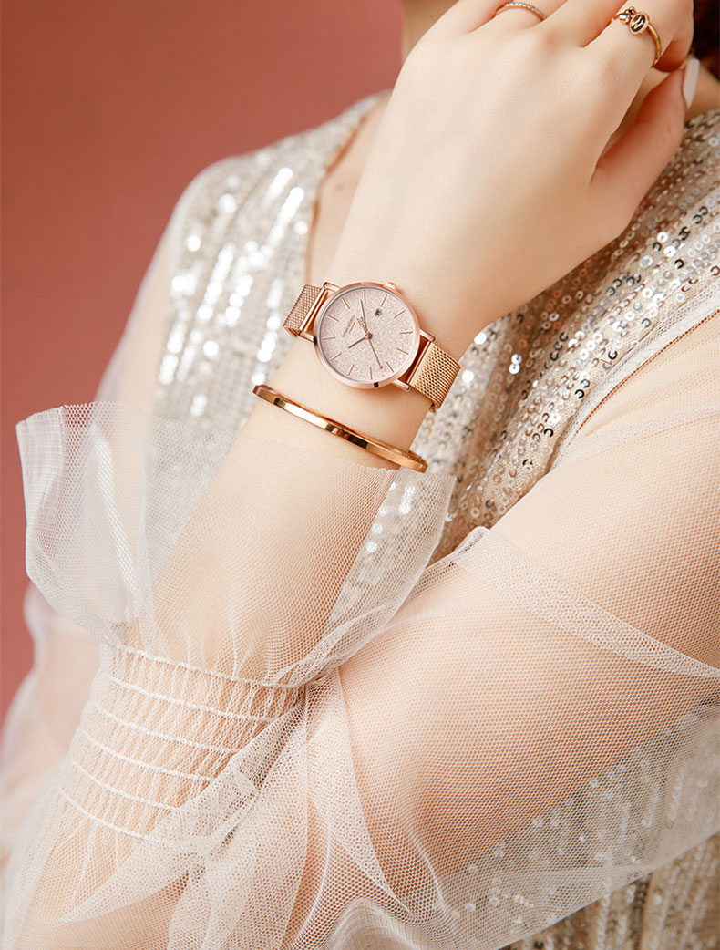 小ck满天星手表女士轻奢小众感2021新款高端学生防水 满天星樱花粉网