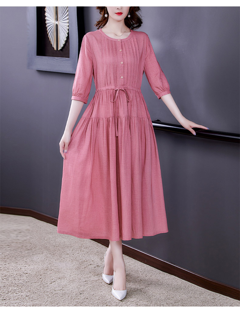 ylmr妈妈棉麻连衣裙2022新款春夏高端大码女装收腰显瘦贵夫人洋气裙子