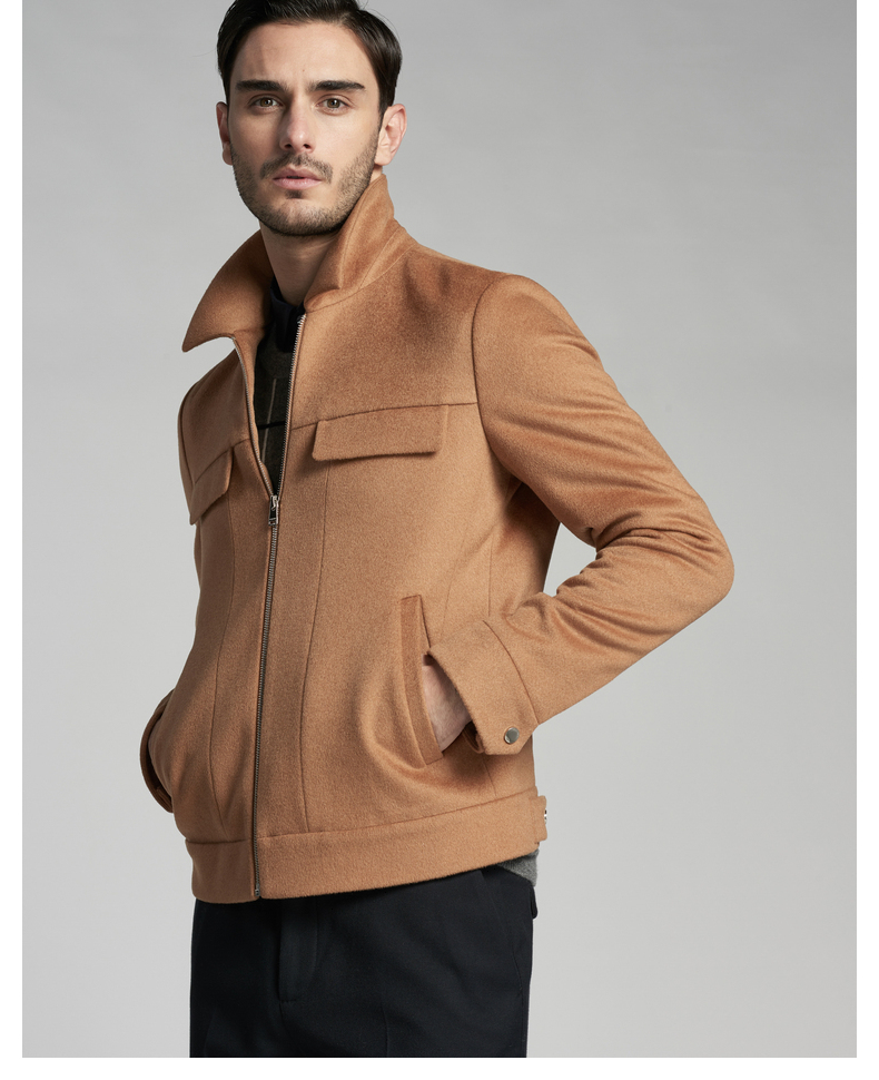 劲霸男装夹克男简约工装廓形混纺短版毛呢茄克|bdwv3115 驼色 180/xl