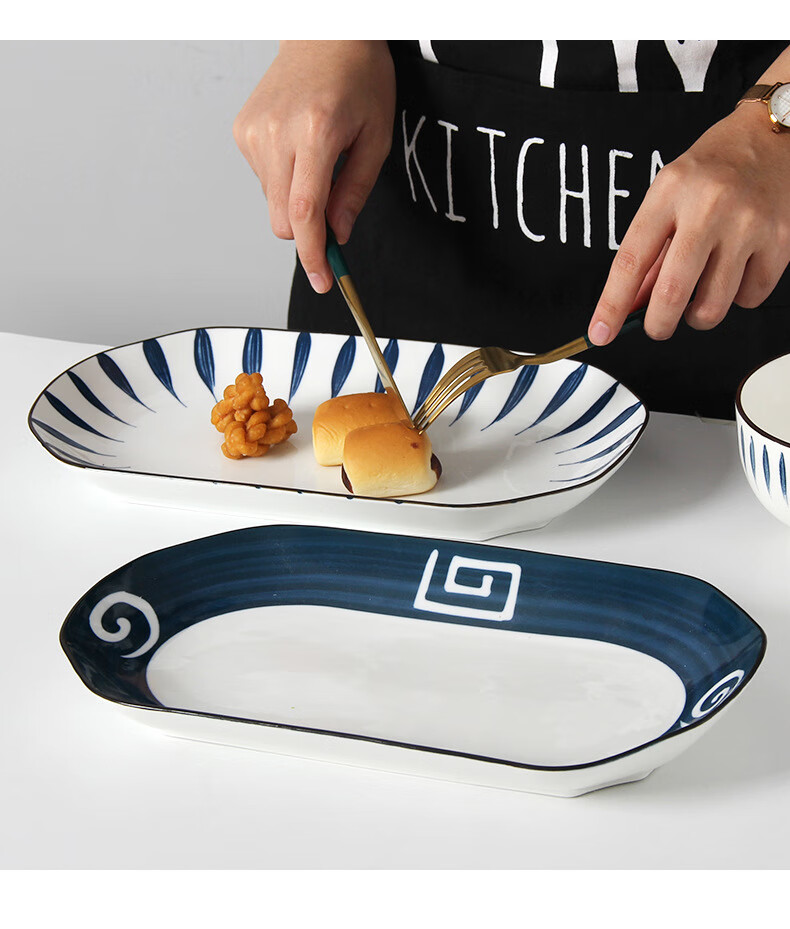 鱼盘大号 陶瓷鱼盘网红日式釉下彩餐具创意碟子新款蒸鱼烤鱼盘子家用