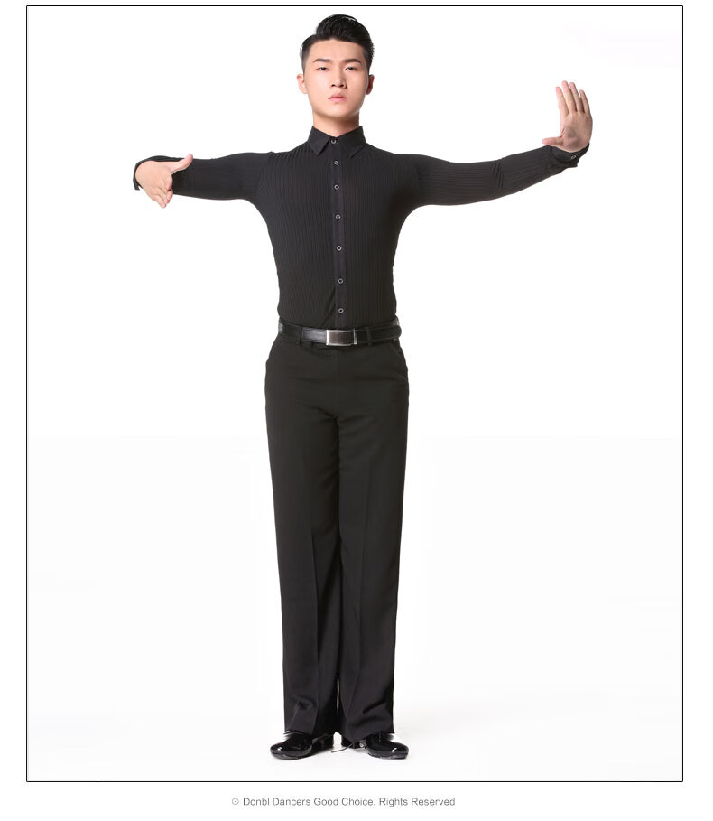 摩登舞成人男上衣衬衫长袖黑色国标舞华尔兹交谊舞新款弹力舞蹈服装