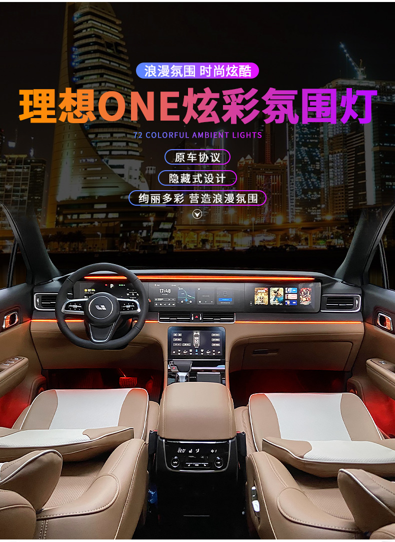 2021款理想one氛围灯专用原厂改装内饰72色屏控气氛灯无损升级氛围灯