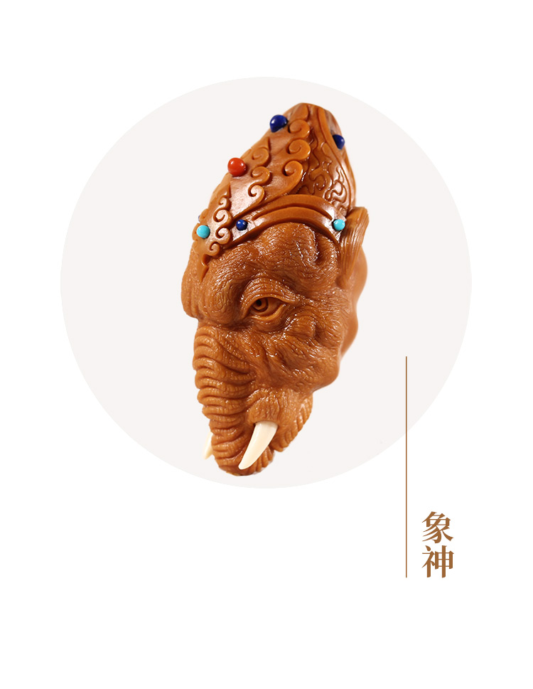 橄榄核单籽吊坠橄榄核雕单籽象神纯手工老油核超大手把件吊坠雕刻