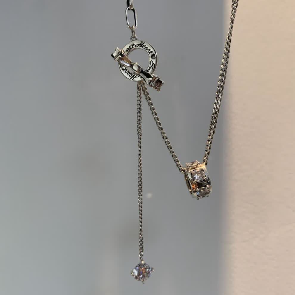 swarovski施华洛世奇韩国锆石ot扣蝴蝶结项链毛衣链女秋冬轻奢小众