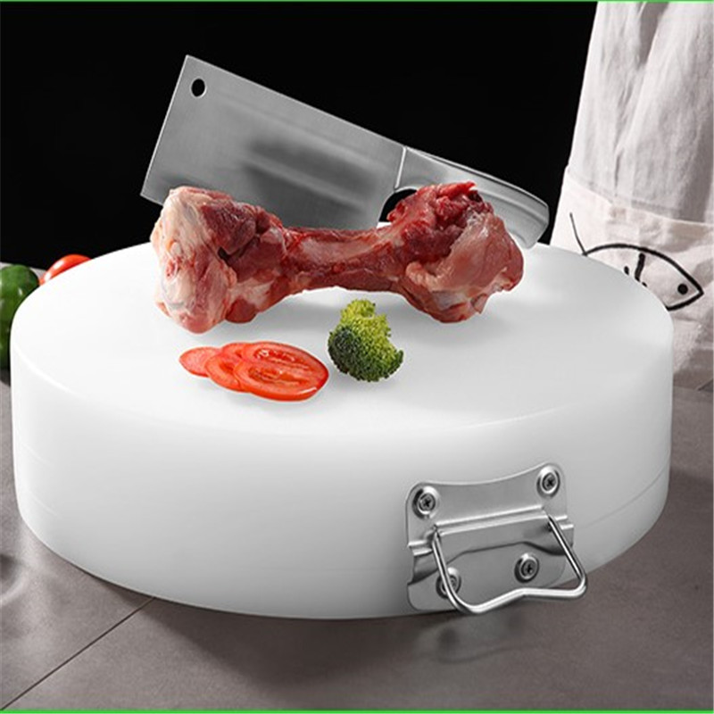 健安圆形塑料家用切菜板菜墩砧板肉墩案板子直径42cm厚5cm圆管把手