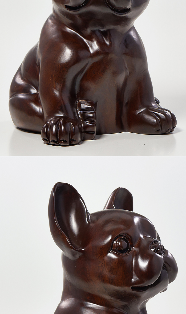 拓柳轻奢高端黑檀木雕狗摆件实木质工艺品可爱家居客厅装饰动物生肖狗