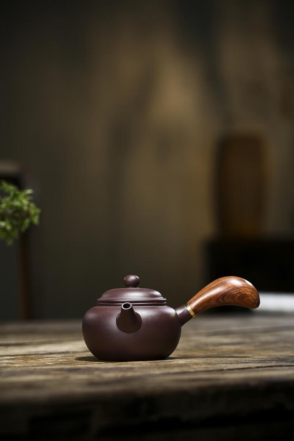 唐羽壶 宜兴品质紫砂壶原矿紫泥唐羽泡茶壶具侧把横把木柄家用 木柄唐