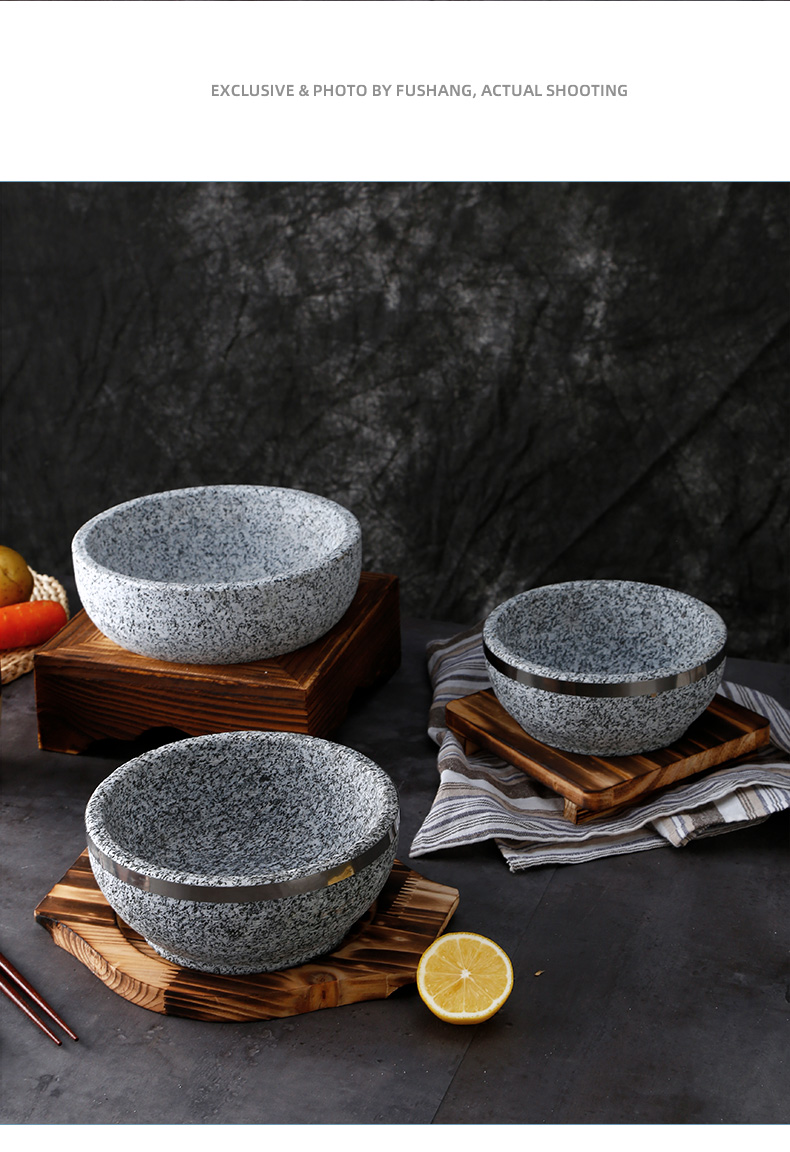 石锅石碗天然粗犷韩国料理餐具商用耐高温韩式石锅拌饭专用石头碗