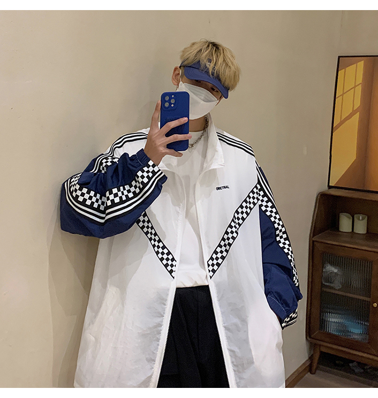 clawmoney棋盘格防晒衣男夏季潮牌港风外套宽松薄款大码防晒服白色m