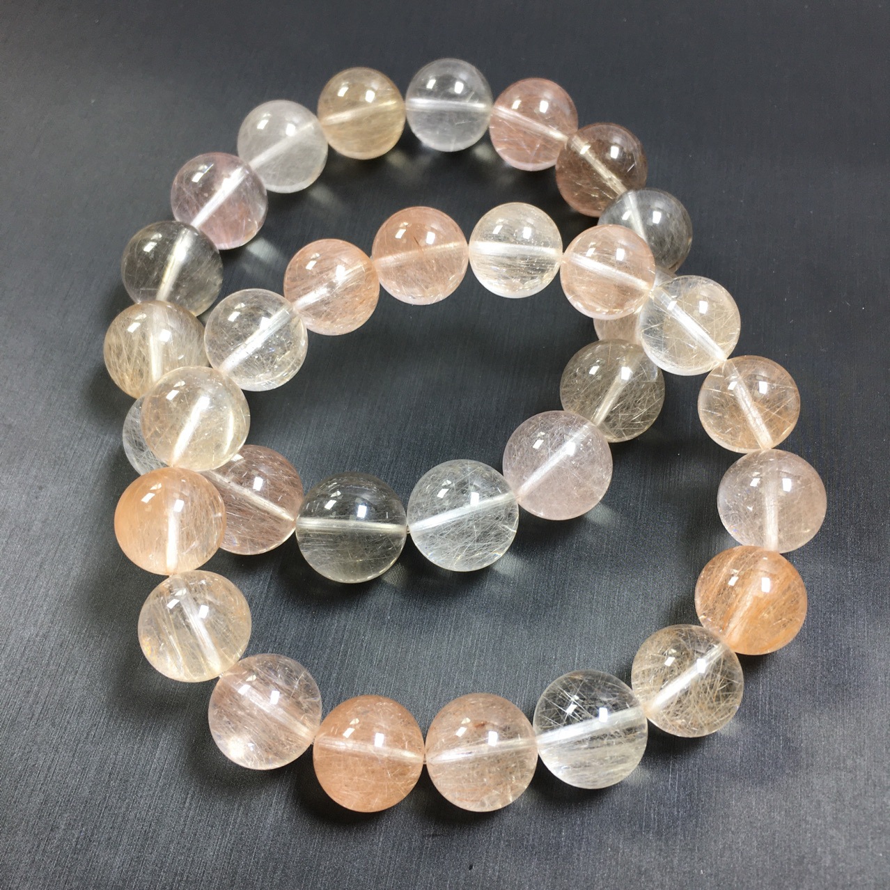 新品水晶粉兔毛发晶手链女款透体橘粉色水晶发晶手串礼物 6mm【图片