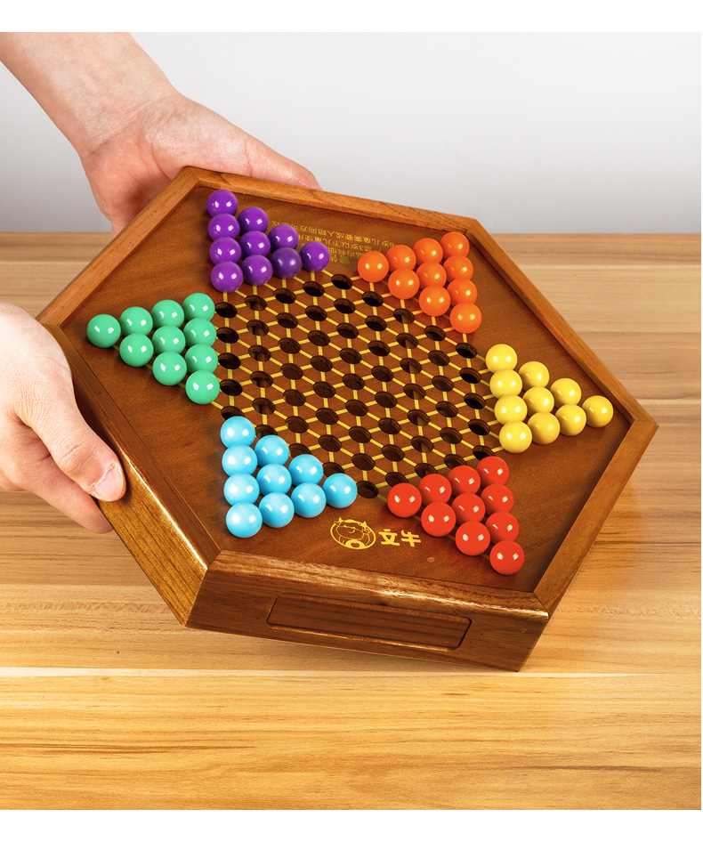 小米(m i)米家通用跳跳棋木质跳棋棋盘儿童玻璃珠弹珠老式跳棋子学生