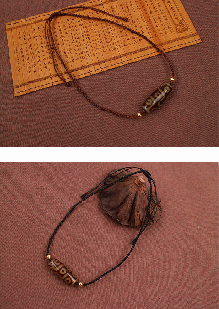 韩莹 西藏玛瑙九眼天珠横穿挂脖锁骨链 手工编织男女款项链简约饰品