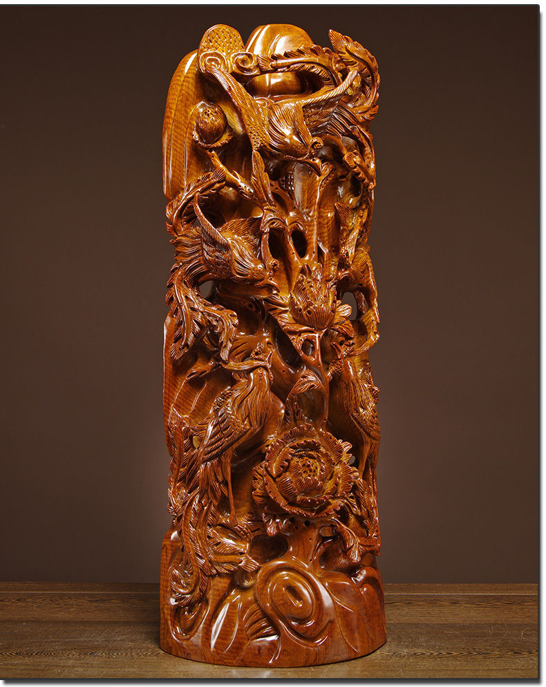 唐砖花梨实木雕刻龙凤呈祥摆件一对红木工艺品家居客厅装装饰结婚礼品