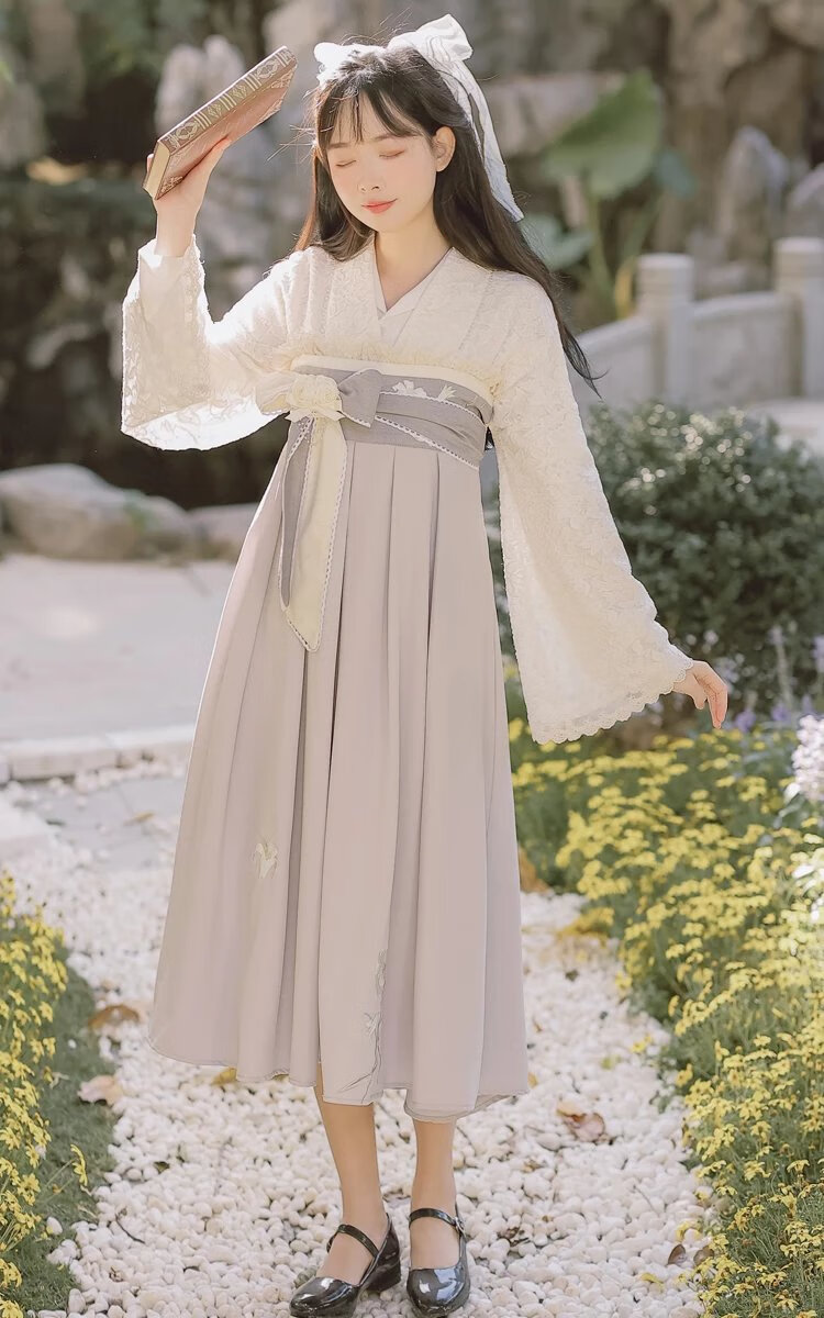 汉服女高中生长袖改良连衣裙少女春秋装2022新款初中高中学生中国风长