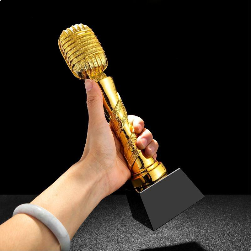 音乐水晶奖杯定制音符金话筒麦克风唱歌钢琴主持人演讲好声音比赛uhfq