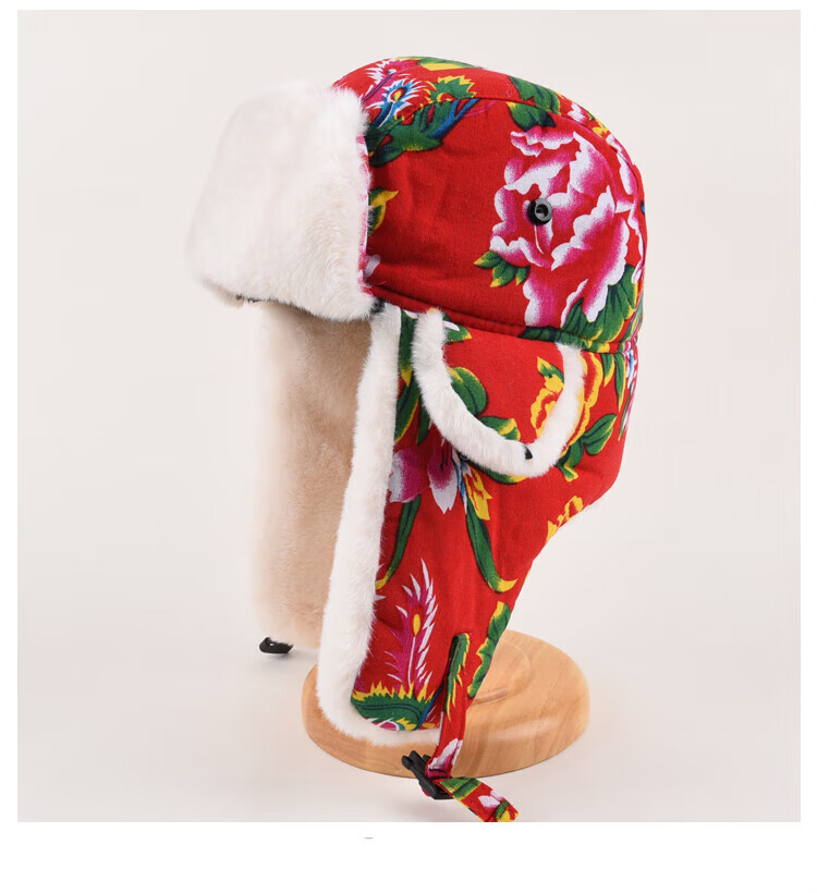 儿童棉帽国潮雷锋帽韩版可爱冬季东北大花布棉帽子男保暖护耳儿童骑车