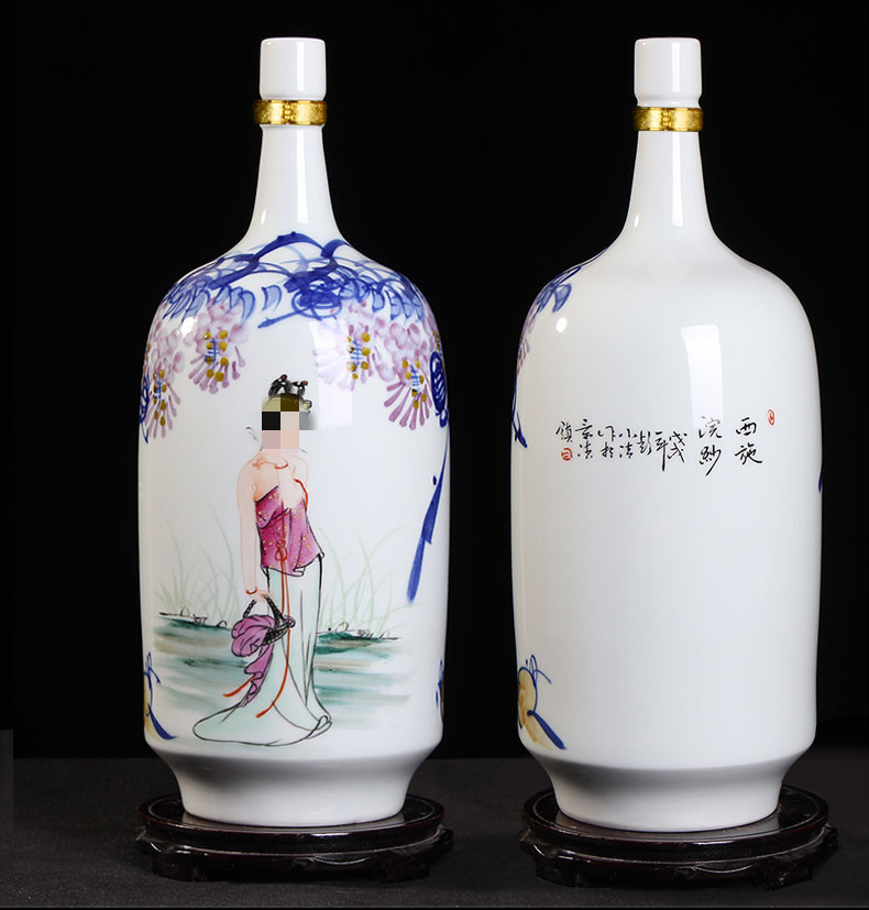 建帆轻奢品牌陶瓷酒瓶手绘10斤四大美女收藏装饰酒瓶子泡酒瓶花瓶
