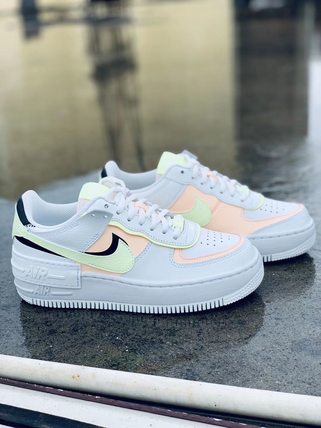 af1空军一号低帮女鞋马卡龙冰淇淋增高鞋运动百搭板鞋 粉红色 粉白