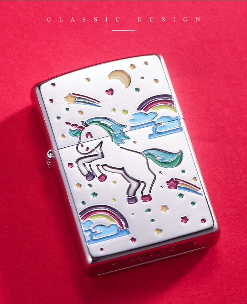 zippo打火机芝宝正版星空独角兽彩色镜面防风煤油火机七夕520男女友
