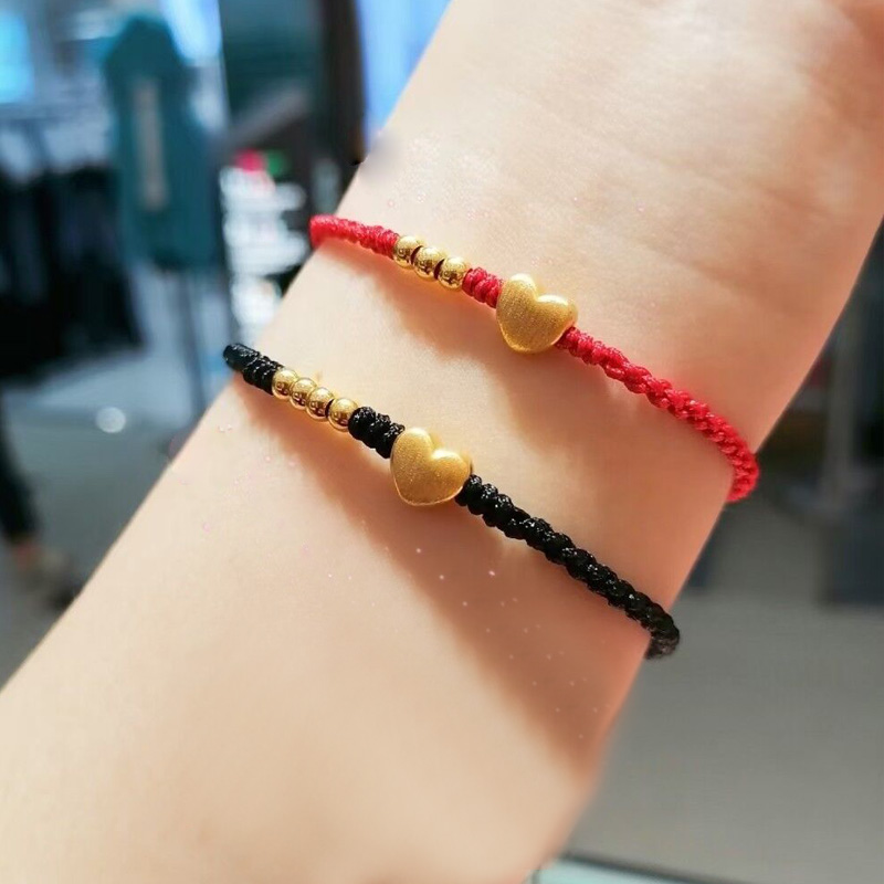 生日礼物520礼物黄金情侣戒指男女一对999足金爱心本命年编织绳戒指