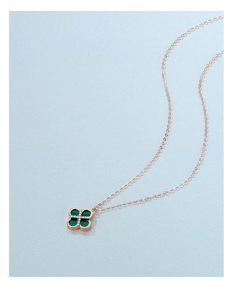 珠宝18k金孔雀石镶钻四叶草项链项链女高级设计感小众锁骨链 18k金