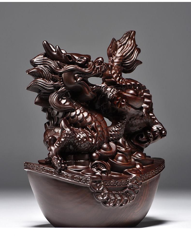 龙摆件实木十二生肖龙动物家居客厅办公室装饰工艺品黑檀精雕龙高15cm