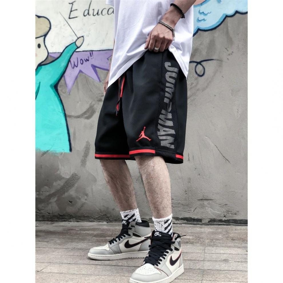 篮球美式aj短裤休闲运动透气男女系带中短裤305黑色ajl身高165170cm