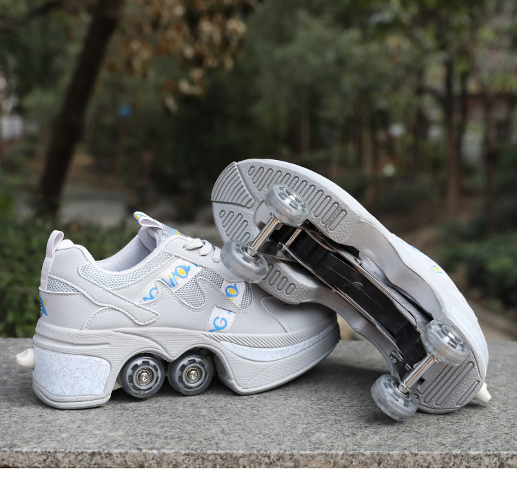 良角变形鞋四轮子运动训练溜冰鞋男女成人儿童学生两用轮滑鞋双排暴走