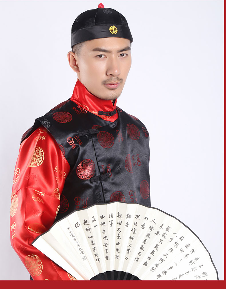 民国中式唐装地主服装复古代长衫演出服套装清朝财主老爷衣服喜庆 黑